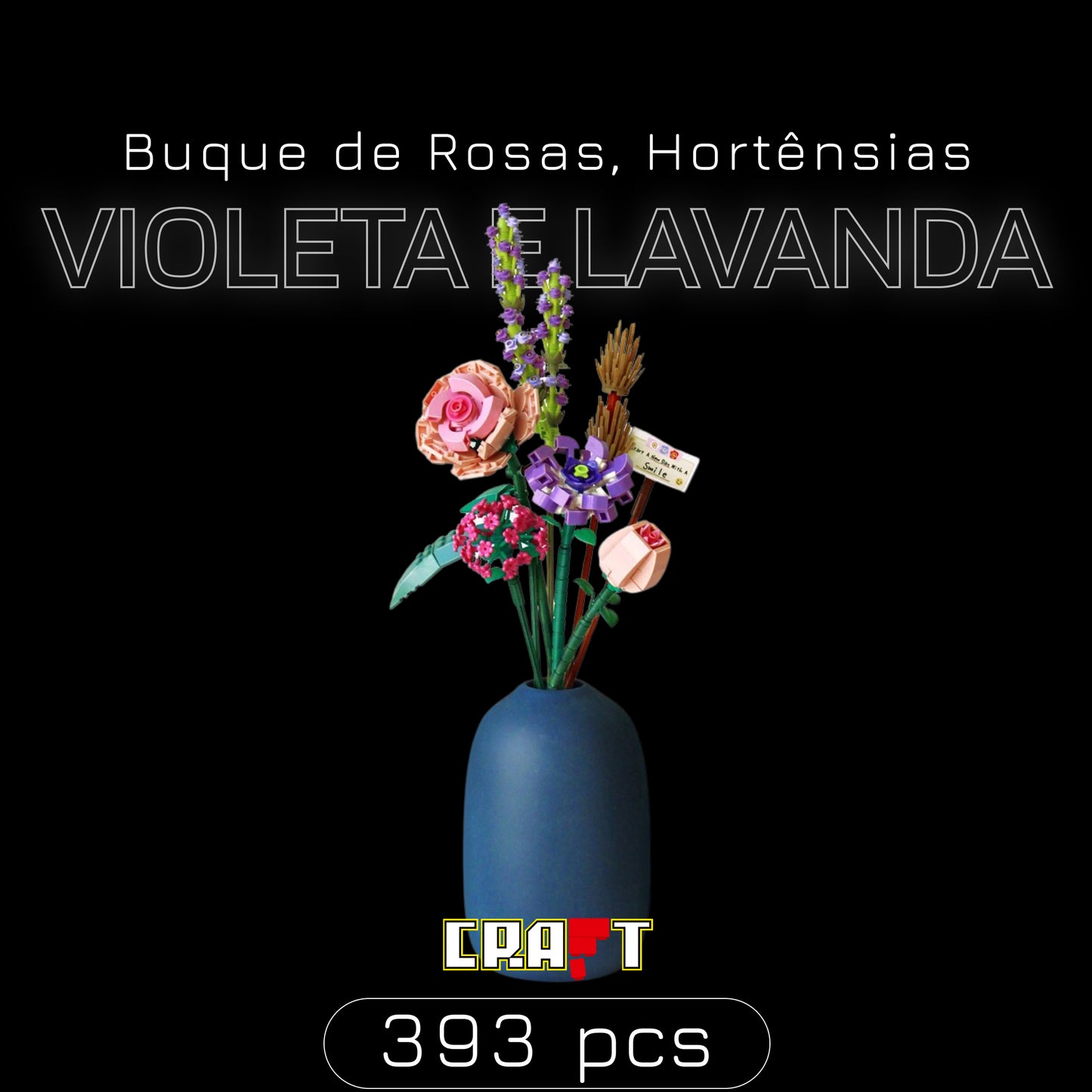Buque de Rosas, Hortênsias, Violeta e Lavanda (393 micro-peças)