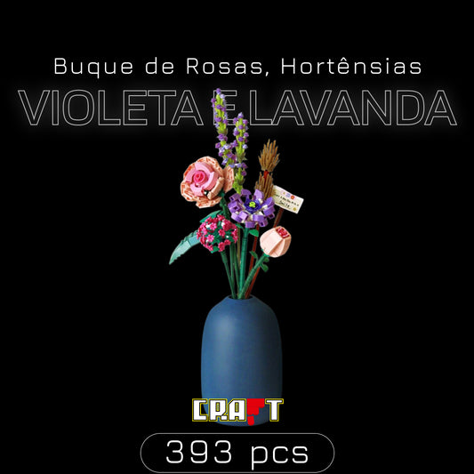 Buque de Rosas, Hortênsias, Violeta e Lavanda (393 micro-peças)